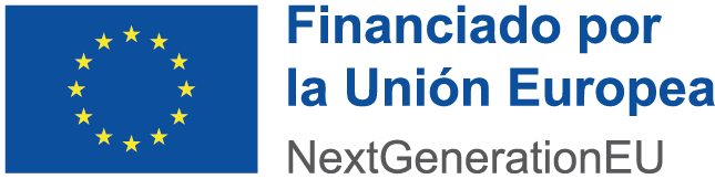 Logo de la Unión Europea que indica financiamiento a través de NextGenerationEU, resaltando el apoyo a proyectos de desarrollo y recuperación económica.